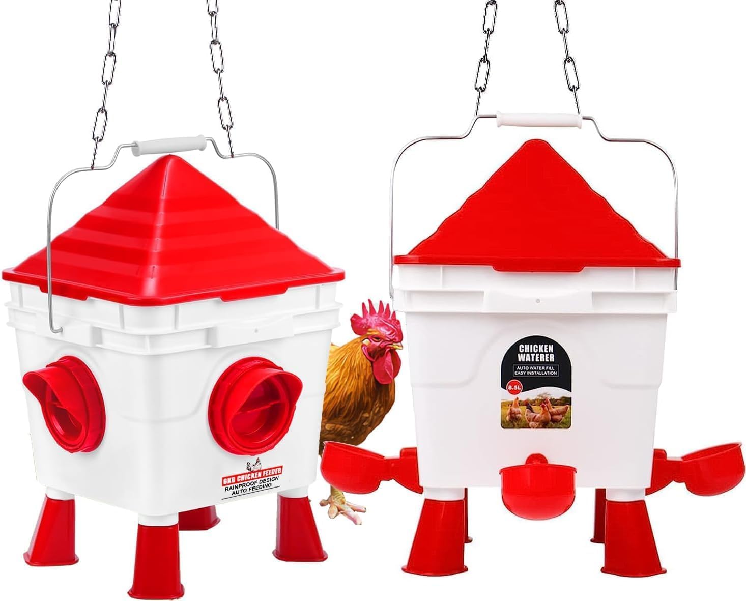 Mangiatoia E Abbeveratoio Automatico Per Galline - Set Pratico 6Kg/8.5L Con 4 Aperture - Foto 5