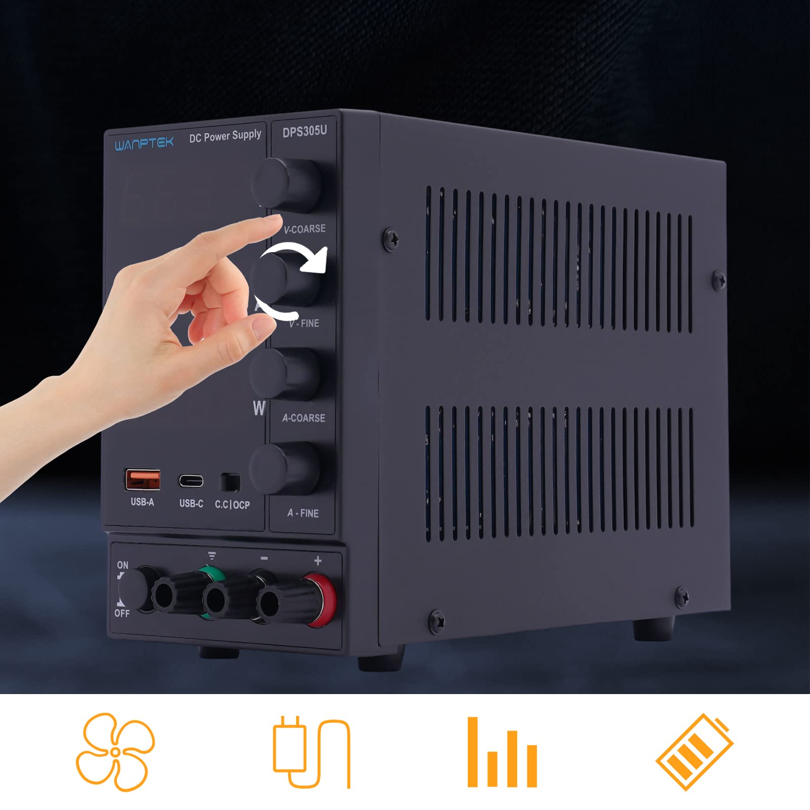 Fuente de alimentación de laboratorio (30 V, 5 A, regulable), con función de carga rápida USB, DC Power Supply
