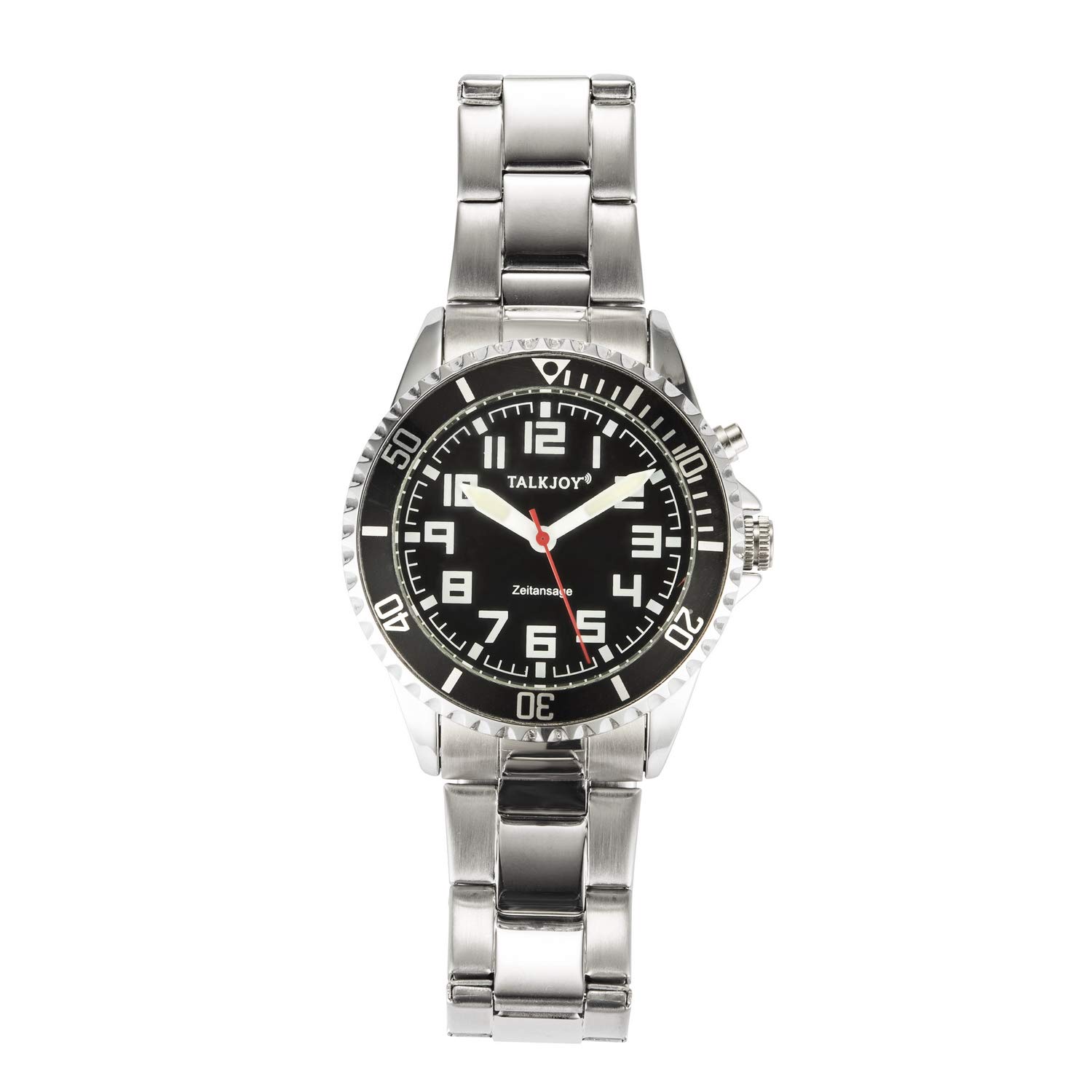 Profi Herren Sprechende Armbanduhr Z-Armband Uhr Blindenuhr SCHWARZES ZIFFERNBLATT und Bügelverschluss für Blinde oder Senioren geeignet