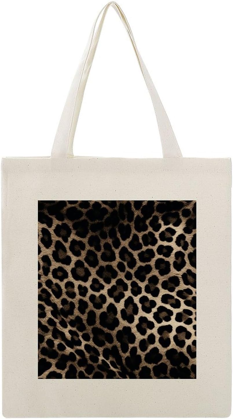 Black Leopard Print Cotton Polyester Blend Canvas Carryall Bag | Black Leopard Print Reusable Fabric Handbag for Grocery Travel Daily Errands Multipurpose Storage Carry Tote