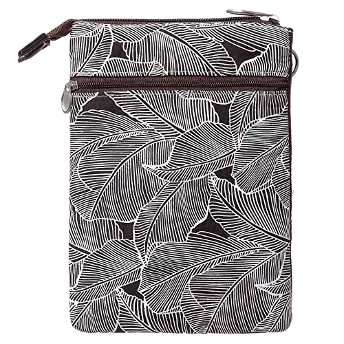Image of LassZone Canvas Cute Crossbody Bags for Women Mini Shoulder Handbag Cell Phone Purse Wallet Leaves Pattern Coin Pouch, Black Grey, 7.6*5.5*1.5 inch