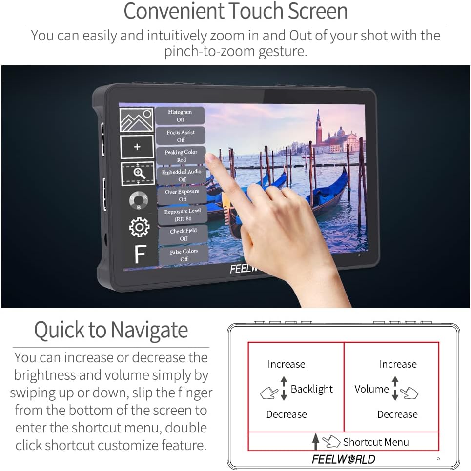 FEELWORLD F5 Pro V4 6 Inch Touch Screen DSLR Camera Field Monitor with 3D LUT F970 External Kit Install for Power Wireless Transmission IPS FHD1920x1080 4K HDMI Input Output 5V Type-c Input Tilt Arm