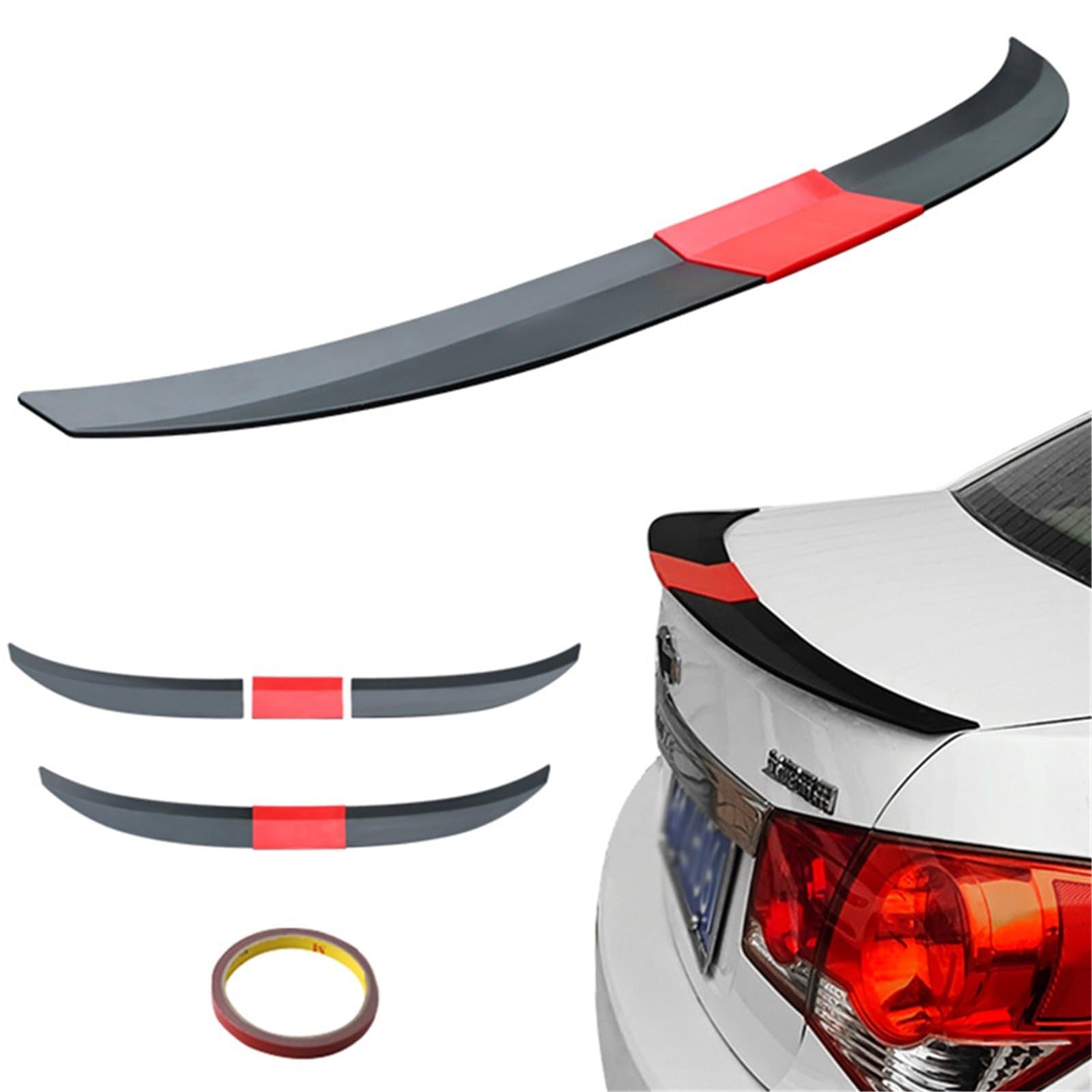alerone posteriore 3 pezzi universale spoiler per auto bagagliaio ala posteriore 115-125 cm regolabile per la maggior parte(Black and red)