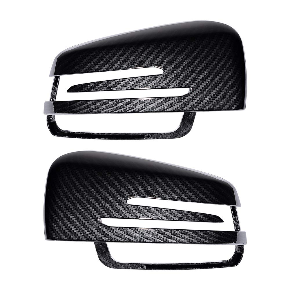 Anzios 2X Carbon Fiber Rearview Side Mirror Cover + 2X Amber Sequential Flashing Turn Signal Light Compatible with 11-18 C-Class W204 CLS C218