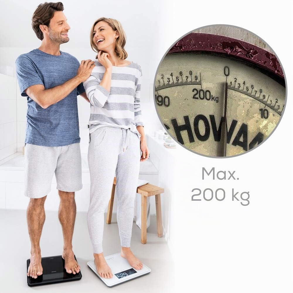 Beurer GS 400 white Signature Line Glas-/Personenwaage, mit großer Trittfläche aus super weißem Sicherheitsglas, stylischer Schwarz-Display im XL-Format und Tragkraft bis 200 kg