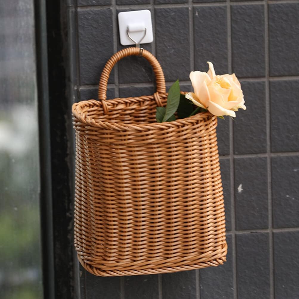 Woven Seagrass Storage Basket - Wall Mounted Planters with Rattan Flower Pot - Hanging Wicker Basket