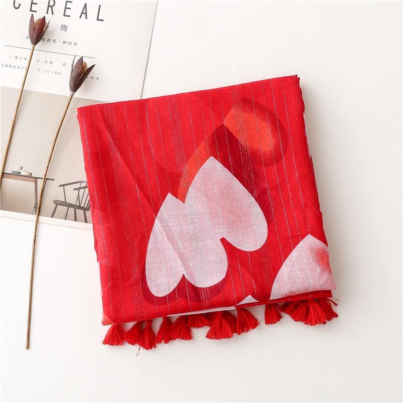 Red Heart Scarf Shawls and Wraps with Tassels for Women Fashion Scarves for Spring Summer Fall Winter