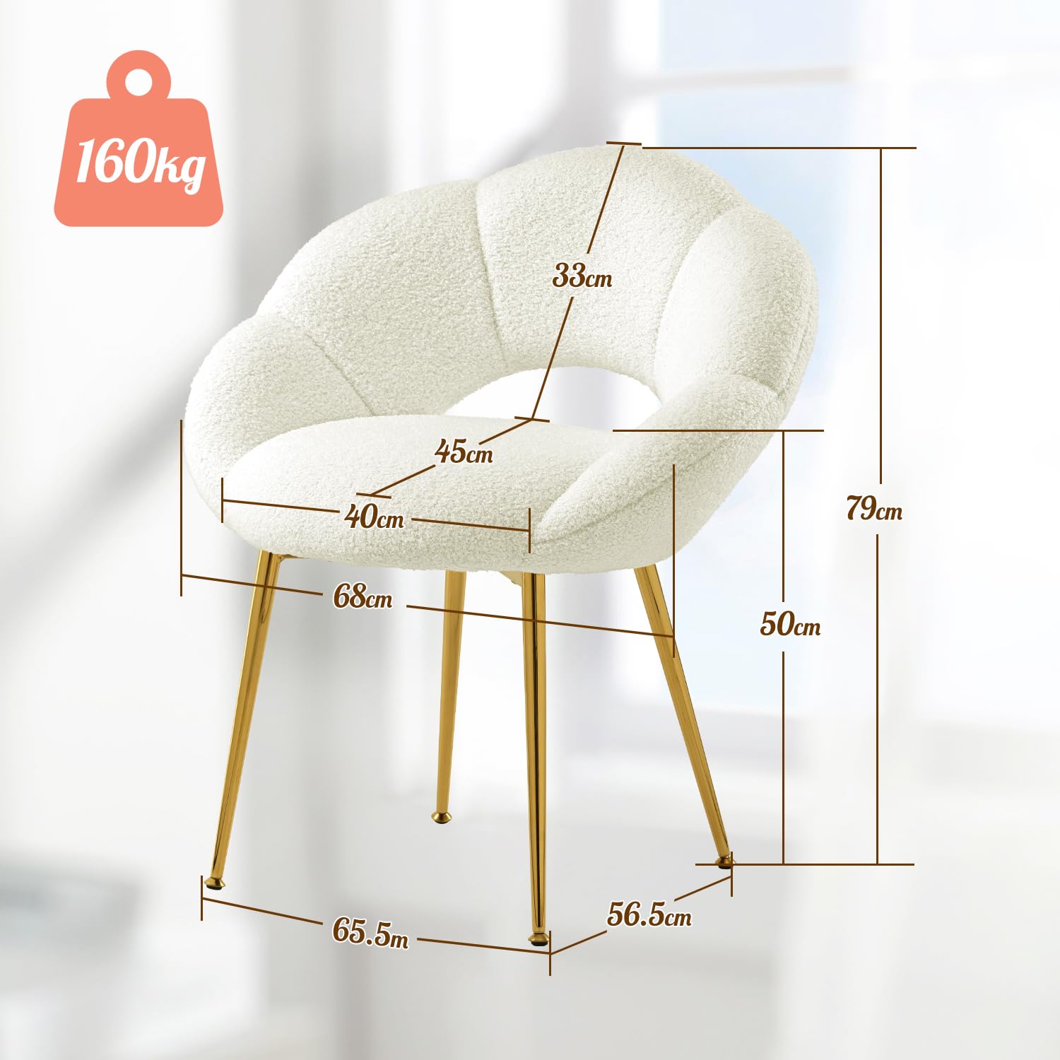 Schminktisch Stuhl, Teddy-Stoff Relaxsessel & Lesesessel, Schminkstuhl in Blumenform, Luxus Loungesessel für Arbeitszimmer, Schlafzimmer, Wohnzimmer, Balkon (Teddy-Stoff, Beige)