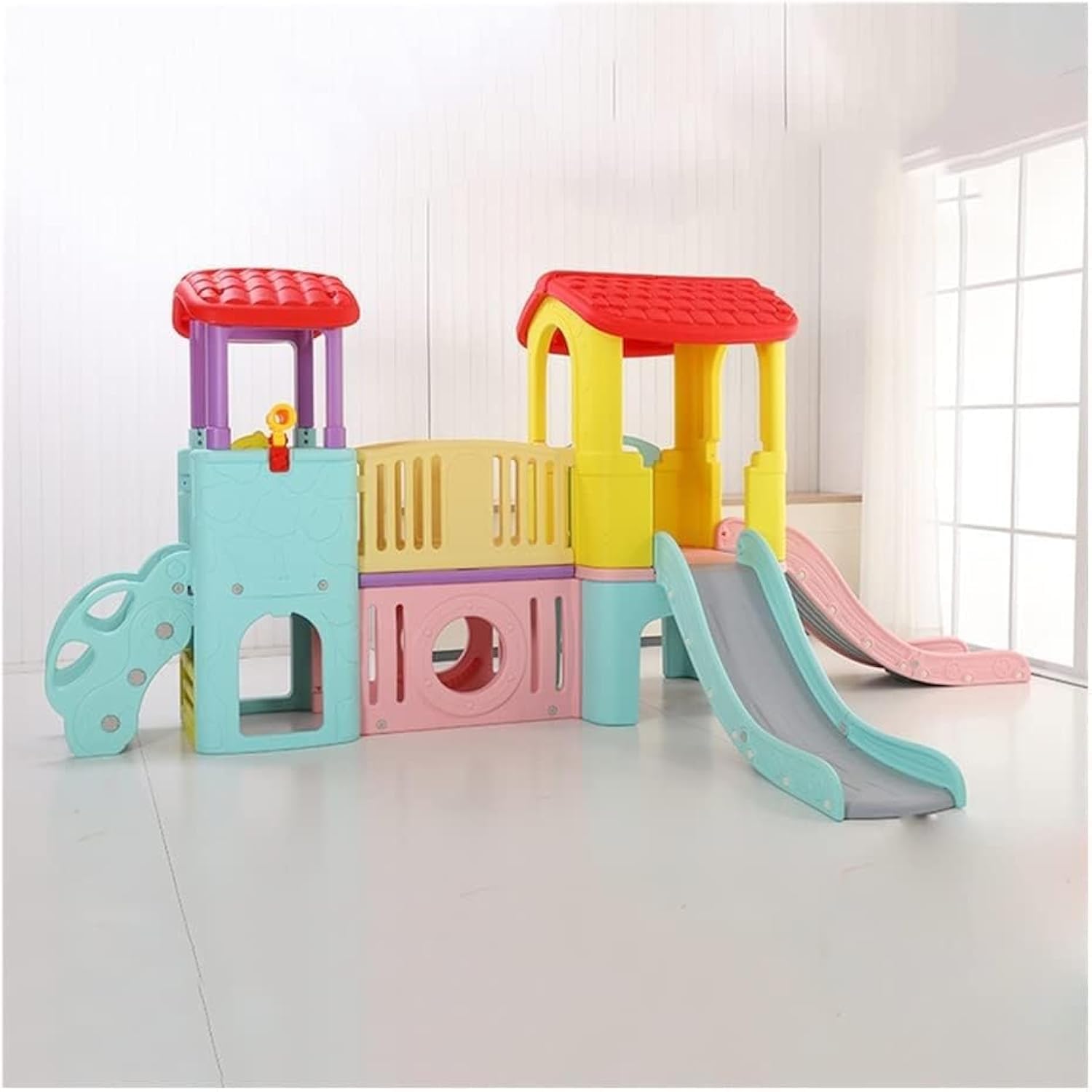 Playhouses Playhouse For Children With Slides, Outdoor and Indoor Playground For Backyard, Playhouses with Steps, Bridge and Two Slides