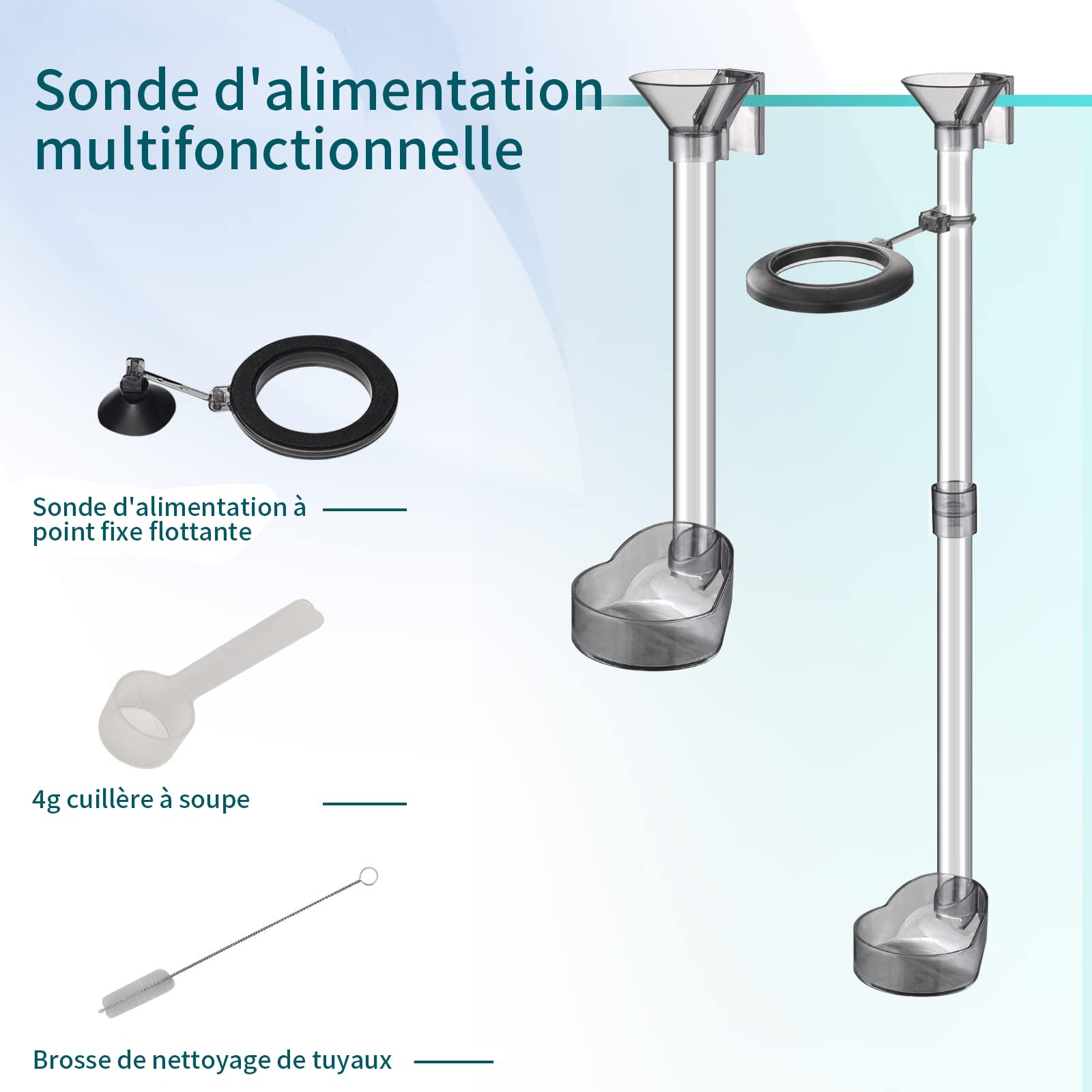 boxtech Tube d'alimentation Assemblé, Tube d'alimentation pour Aquarium, Deux Positions d'alimentation pour Les Poissons SupéRieurs Et InféRieurs (20-37cm)