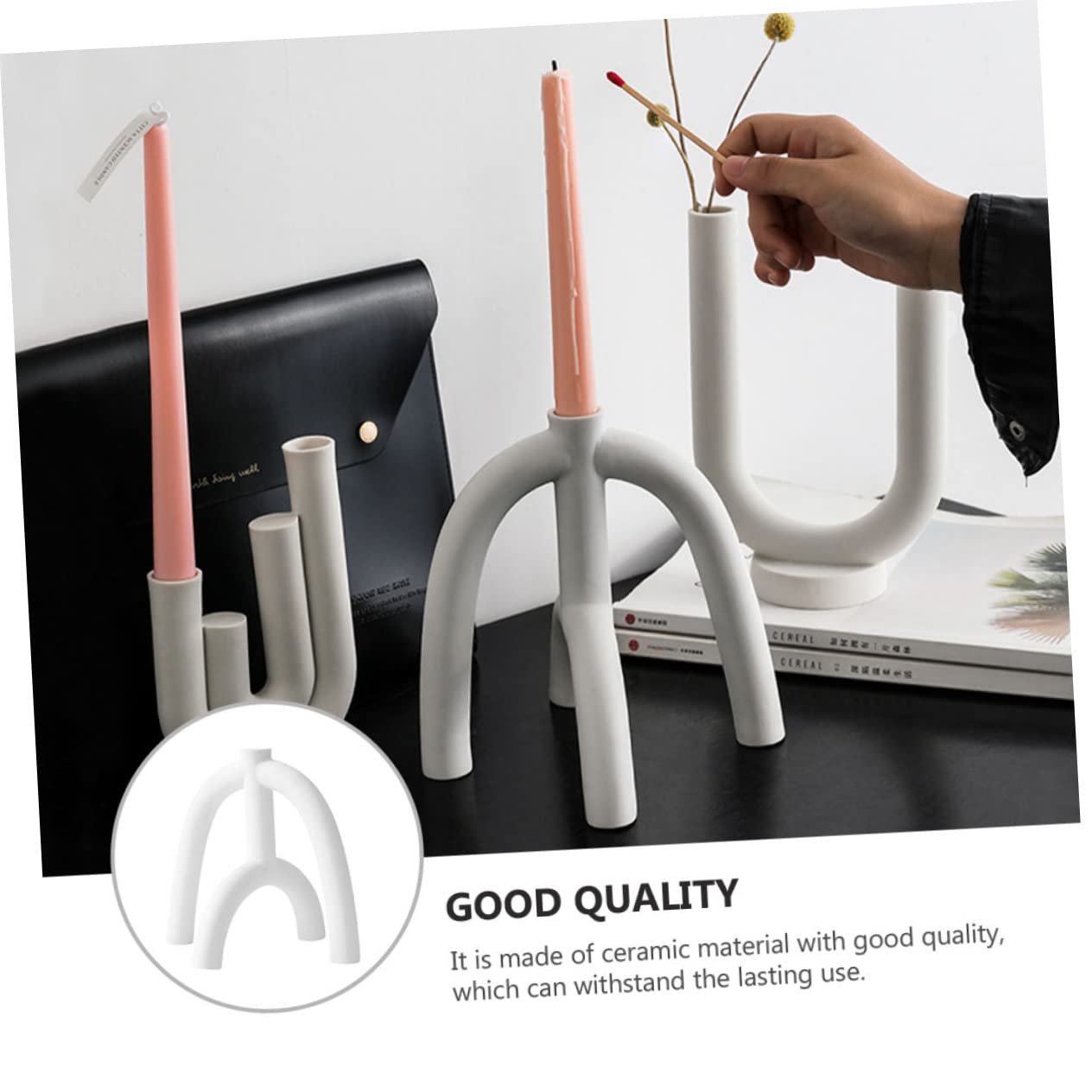 Ciieeo Candelabro y Uso Duradero Blanco Diseño Simple de Cerámica para Adorno del Hogar en Festivales y Bodas