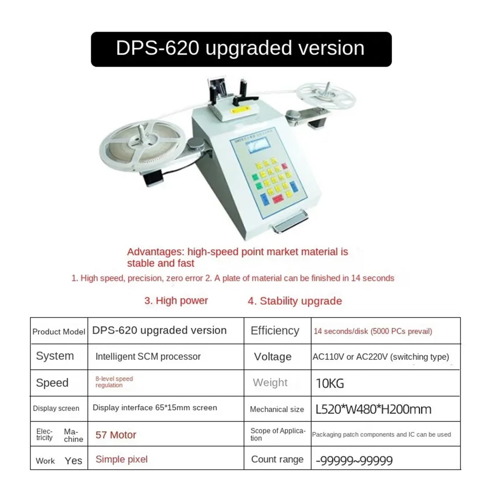 Macchina for il conteggio dei materiali SMT, materiale elettronico SMD, contatore delle parti SMD, inventario, macchina for il conteggio dei circuiti integrati(DPS-620)