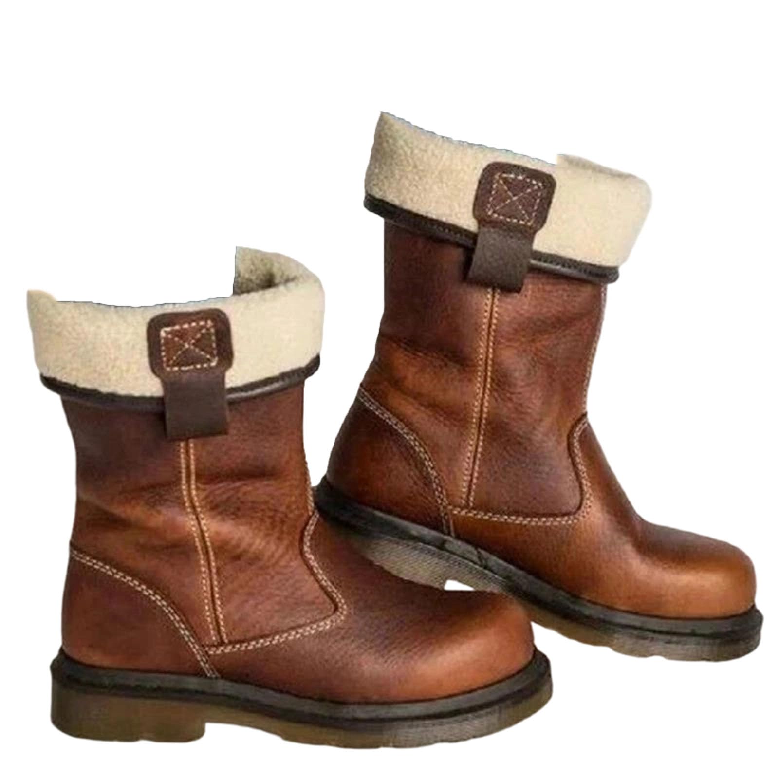 Alloaone Womens Slip-On Mid-Calf Knight Boots Low Square Heel Warm Lined Simple Shoes