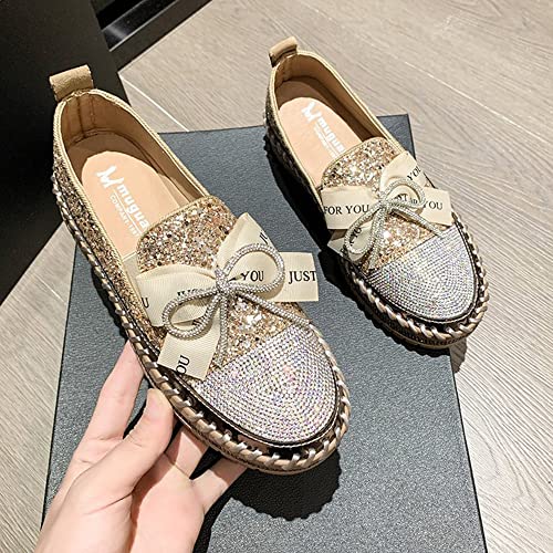 Image of Women's Fashion Rhinestone Slip On Sneakers Casual Comfort Platform Walking Shoes Cute Bowknot Glitter Bling Loafers