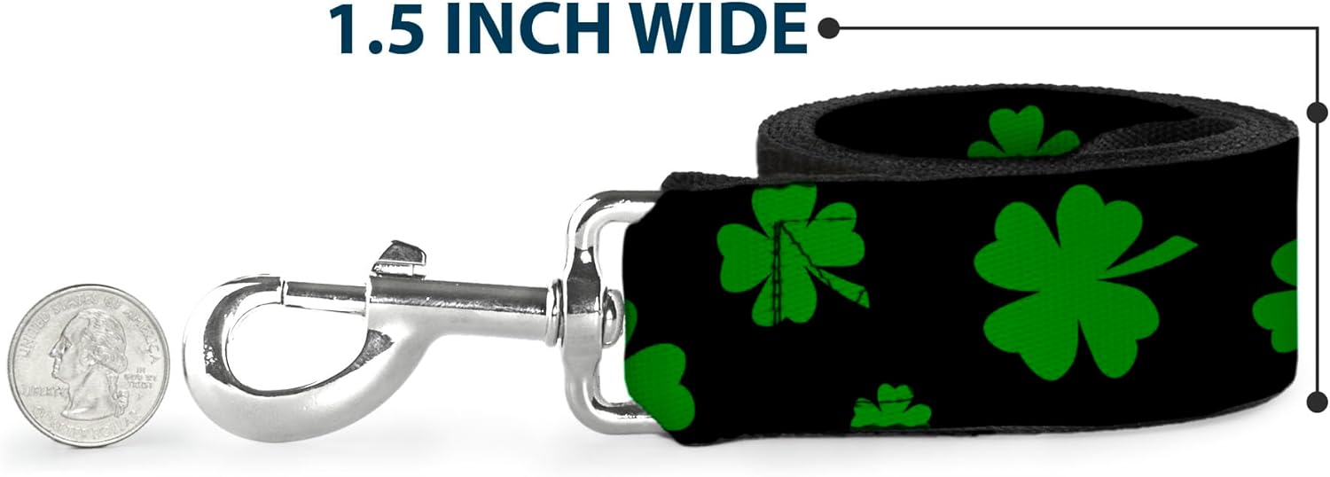 Dog Leash St Pats Clovers Scattered2 Black Green 4 Feet Long 1.5 Inch Wide