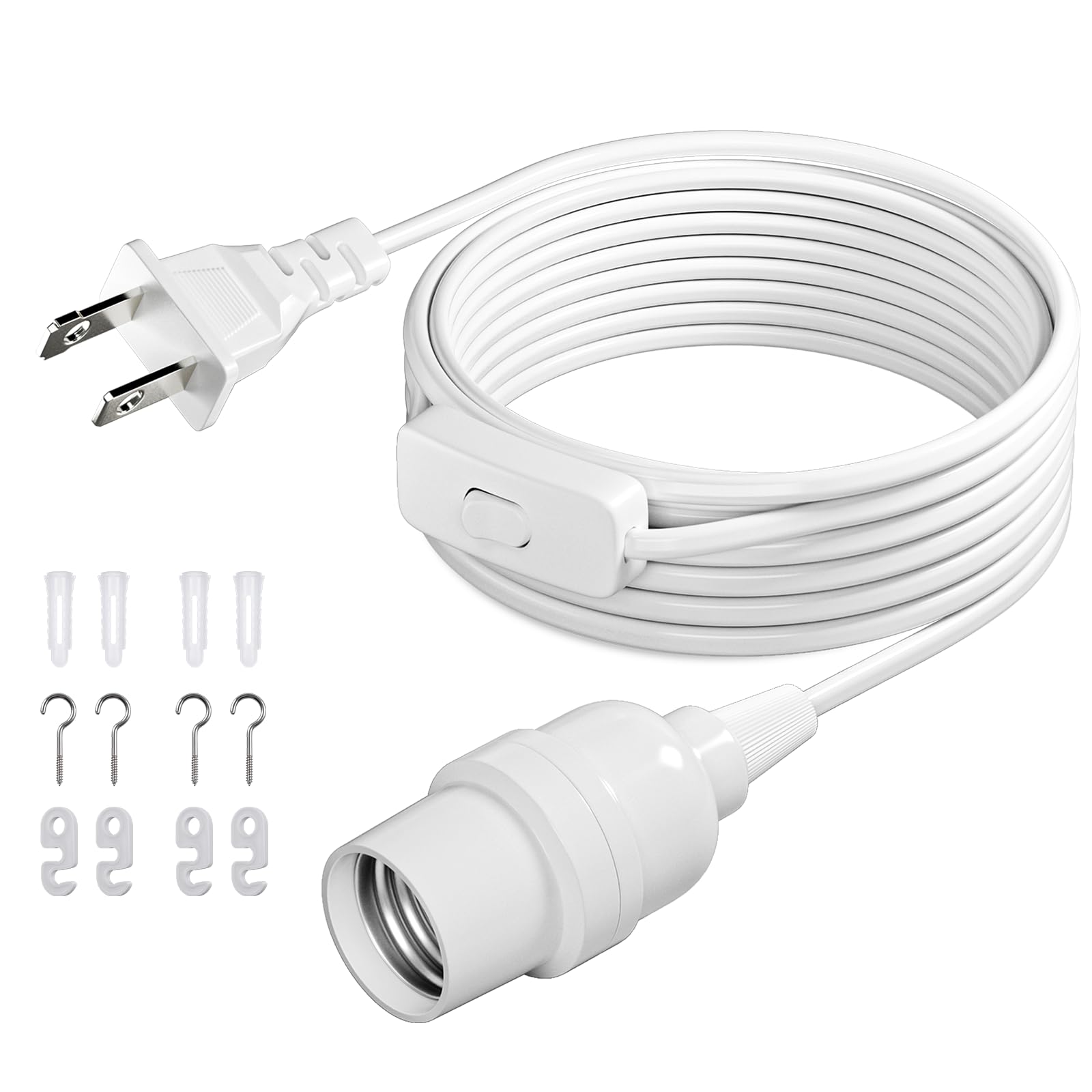 DiCUNO Hanging Lantern Extension Cable Cable, E26/E27 Pendant Light Socket Closed Line Cable Switch Control Lamp, Polarized Plug Switch, 13 Feet, White, 1 Pack-image-25