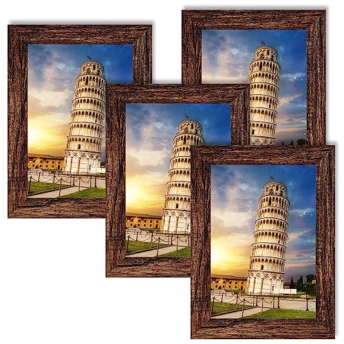 Nacial 4 Pack Brown Photo Frame 6 x 4, Home Décor 6x4 Picture Frame For Pictures/Photos/Posters