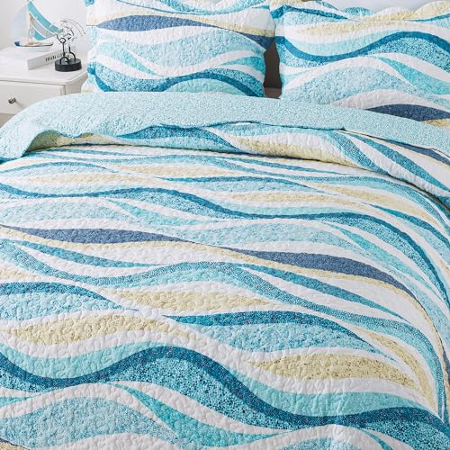 NEWLAKE Quilt Bedspread Sets - West Coastal Pattern Reversible Coverlet Set, King Size