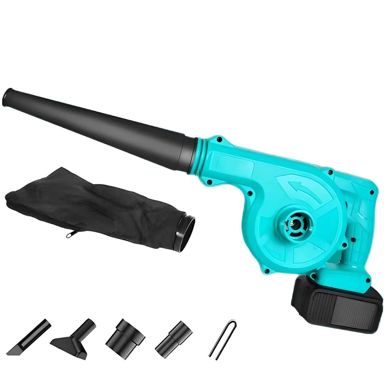 Soffiatore per foglie senza fili, Soffiatore e aspiratore per foglie con impugnatura 2 in 1 con batteria 2x18000 Ah e 1 caricabatterie, per rimuovere foglie, detriti rifiuti giardino, patio
