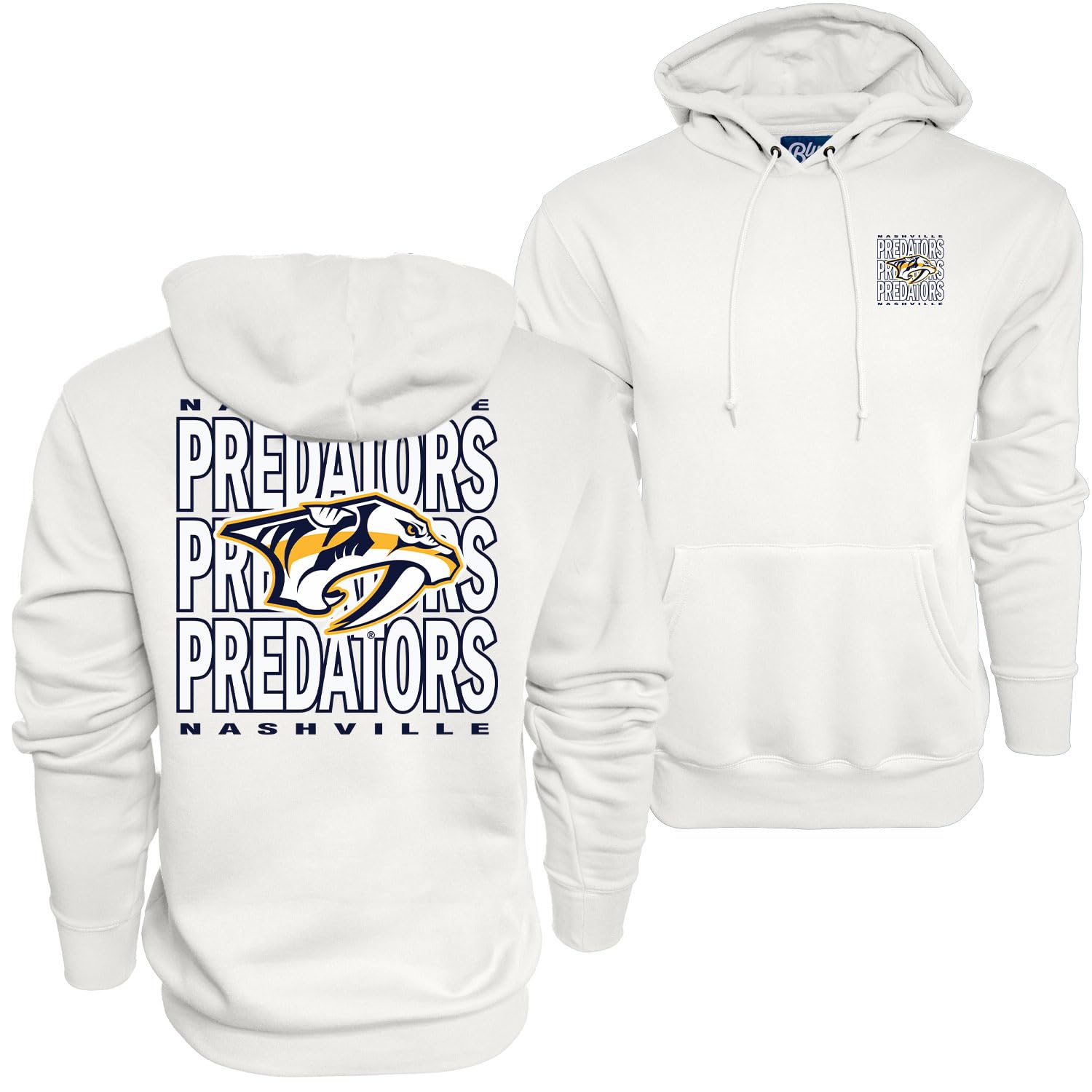 Blue 84 NHL Officially Licensed Hooded Sweatshirt Front/Back Curl White