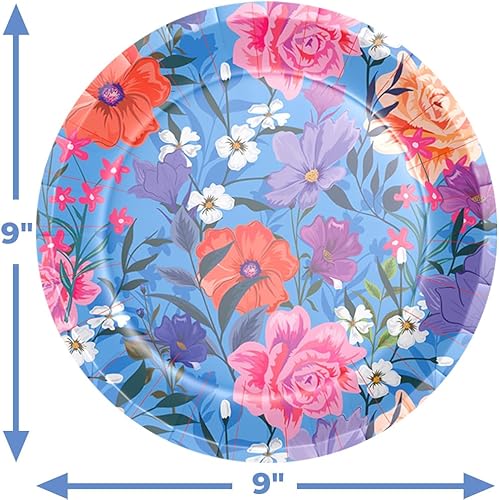 Miniatura 4 de Stonehouse Collection Platos y servilletas de papel con flores azules, 20 platos de papel de 9 pulgadas y 20 servilletas, 40 unidades en total,