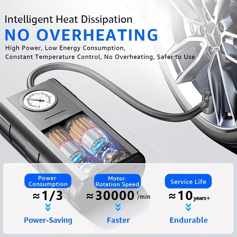 Image of Tire Inflator Portable Air Compressor, Portable Air Compressor with Digital Pressure Gauge, 3X Faster Inflation Cordless Air Pump for Car, Bike, Motorcycle, Ball (Not for Truck)