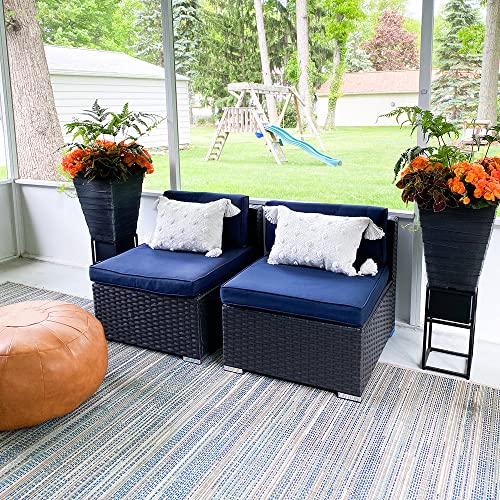 Phi Villa Outdoor Sectional Furniture 2 Piece Patio Sofa Set Low-Back Rattan Wicker Additional Seat, Navy Blue #TOP5