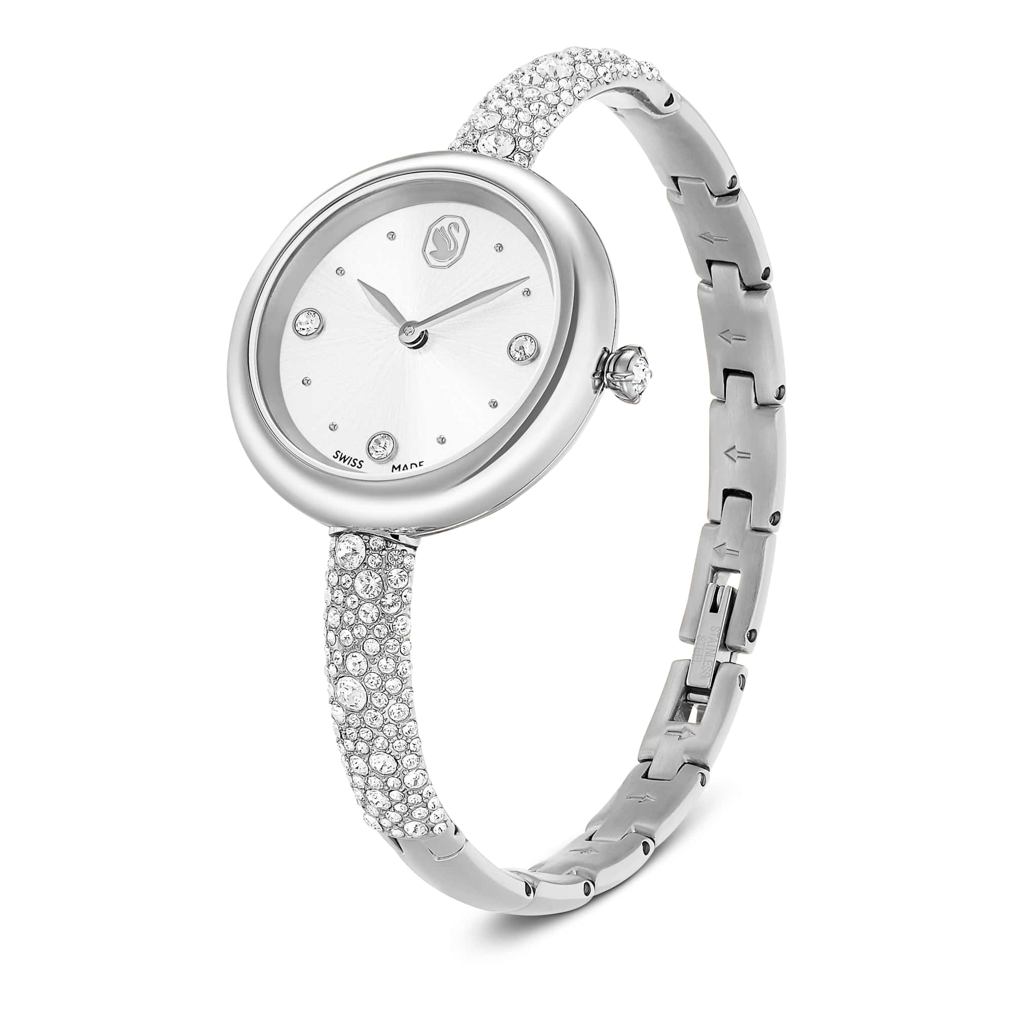 Swarovski Reloj Sublima Bangle, Fabricado en Suiza, Brazalete de Metal, Tono Plateado, Acero Inoxidable