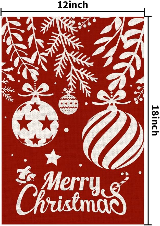 Merry Christmas Garden Flags 12x18 Double Sided Burlap, Winter Xmas Red Balls Decorations Seasonal Sign Small Flag for Holiday Party Farmhouse Outdoor Yard Lawn DF594 - Image 7