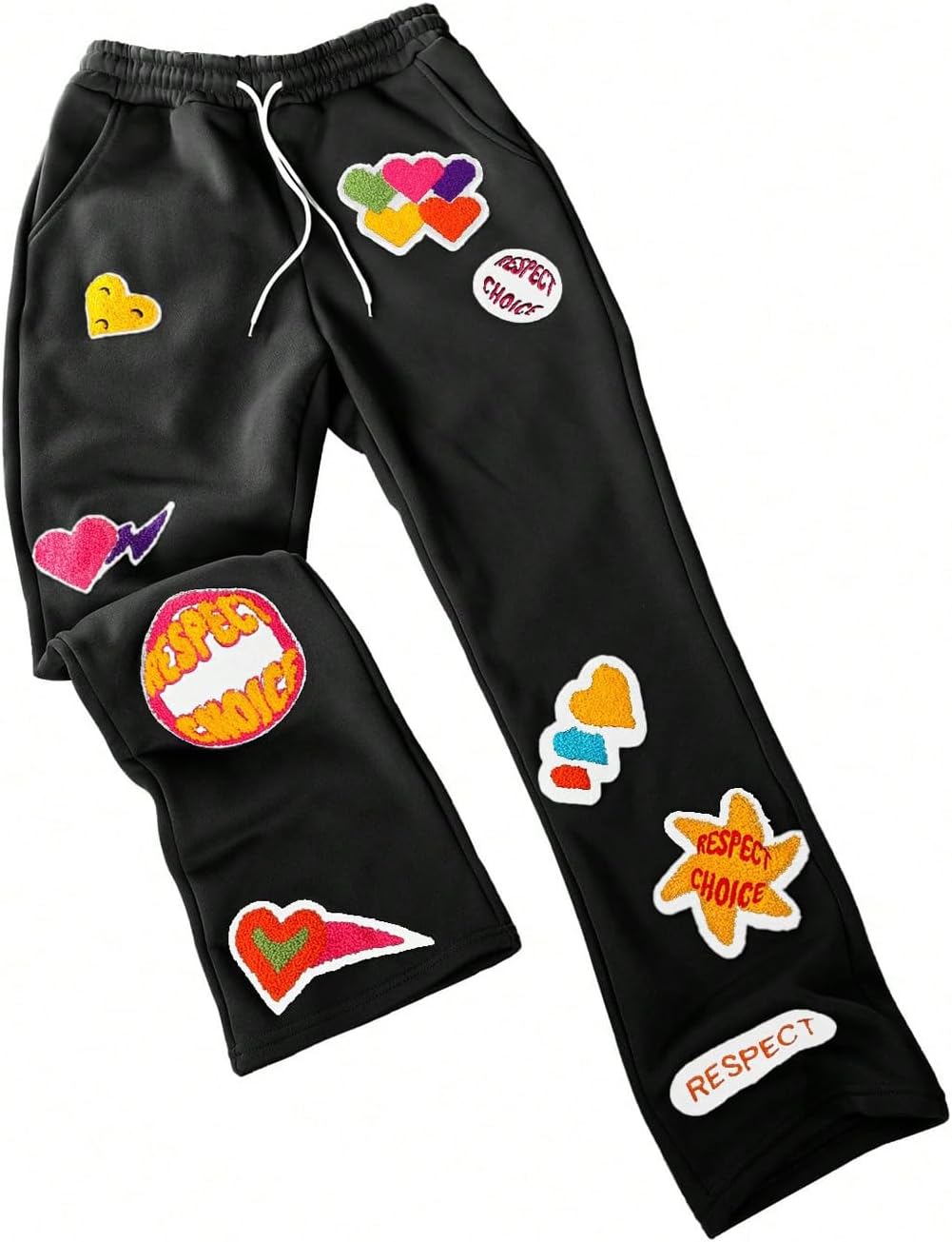 Men's Stacked Sweatpants Y2k Embroidered Drawstring Waist Workout Jogger Pants - Image 5