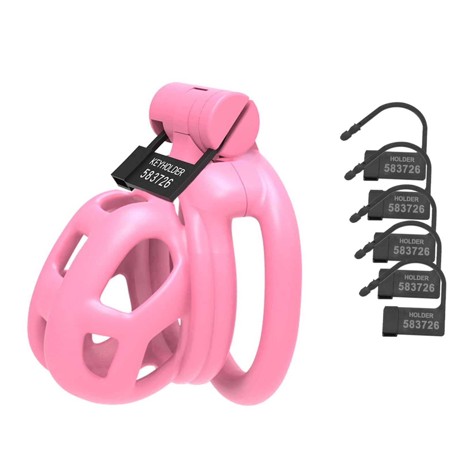 BDSMYOU Gabbia di Castità Rosa,Include 4 Anelli per Testicoli di Diverse Dimensioni,Chastity Cage Maschile in Resina 3D,BDSM Bondage Sex Toys,Toys Sessuali per Uomini (S)