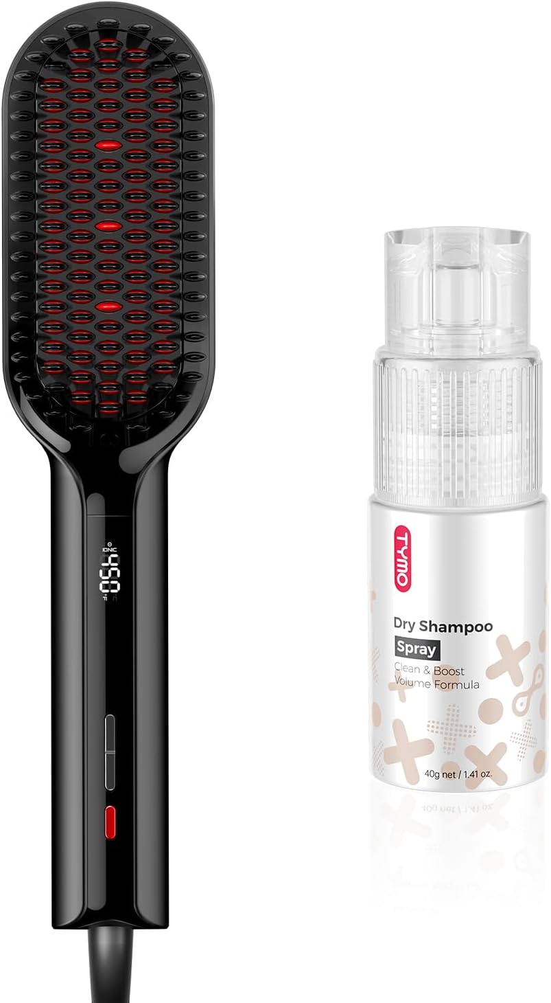 TYMO Ionic Hair Straightener Brush + TYMO Dry Shampoo Powder for Women