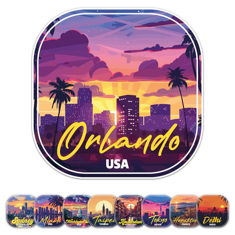 Generic Sunset USA Orlando City Sticker - Waterproof Vinyl Decal for Car Bumper, Laptop, Water Bottle, Luggage, Wall, Window, Sticker Size - 3'' Longer Side