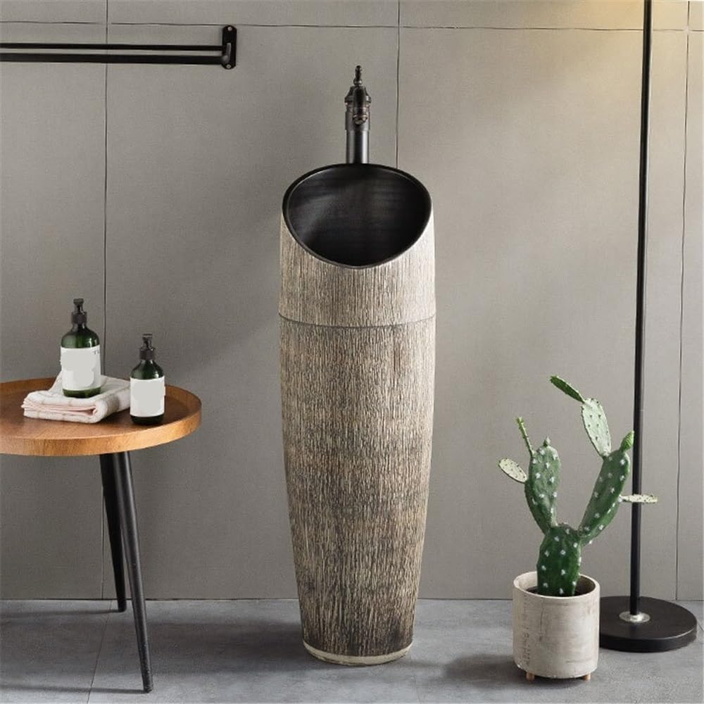 Lavabo integrado del balcón fregadero de la columna cerámica con el grifo y desagüe Baño