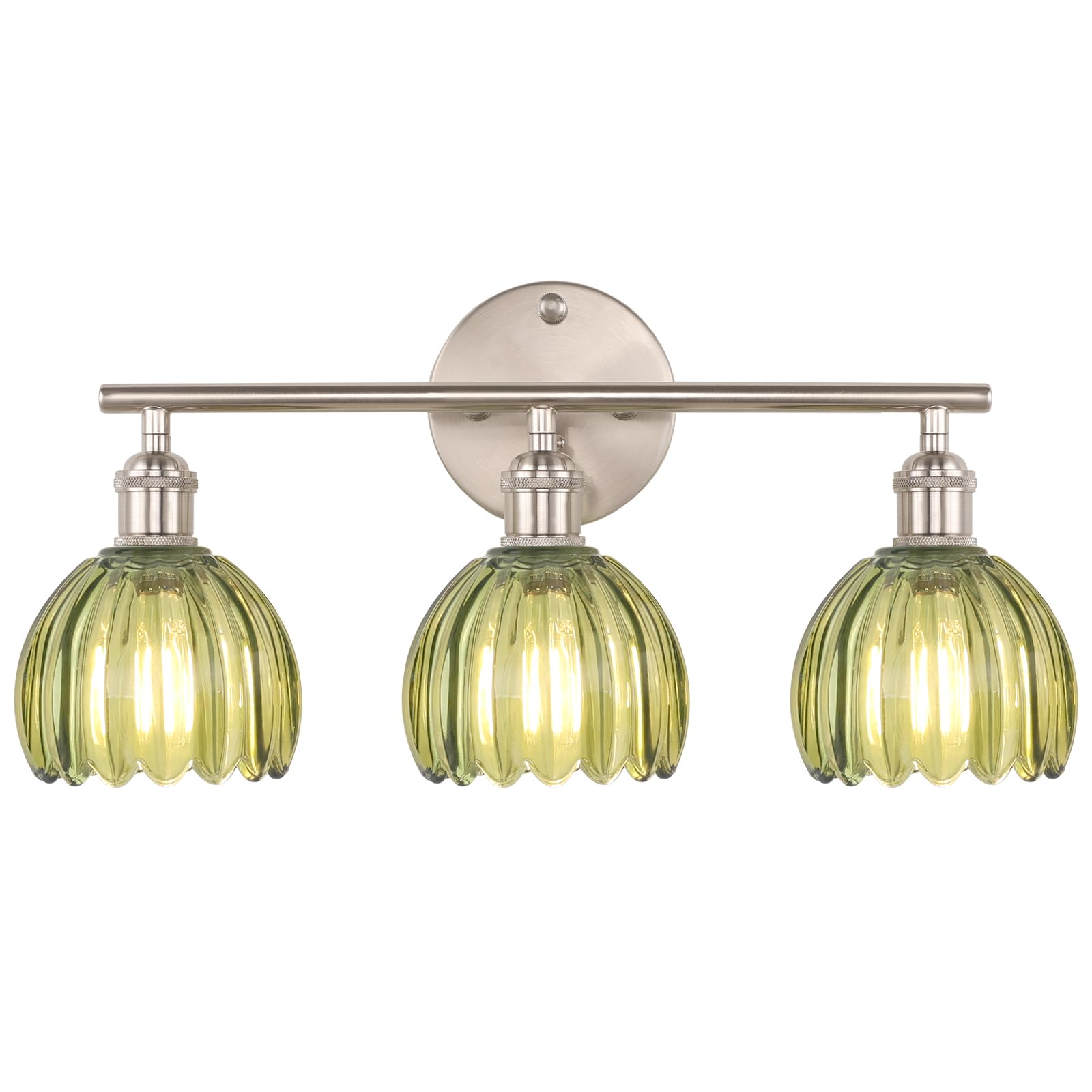 Shenmoyl Bathroom Light Fixtures, 3-Light Vanity wall Light Over Mirror with Green Tulip Glass Shade for Bedroom Living Room (Bulb Not Included), Satin Nickel