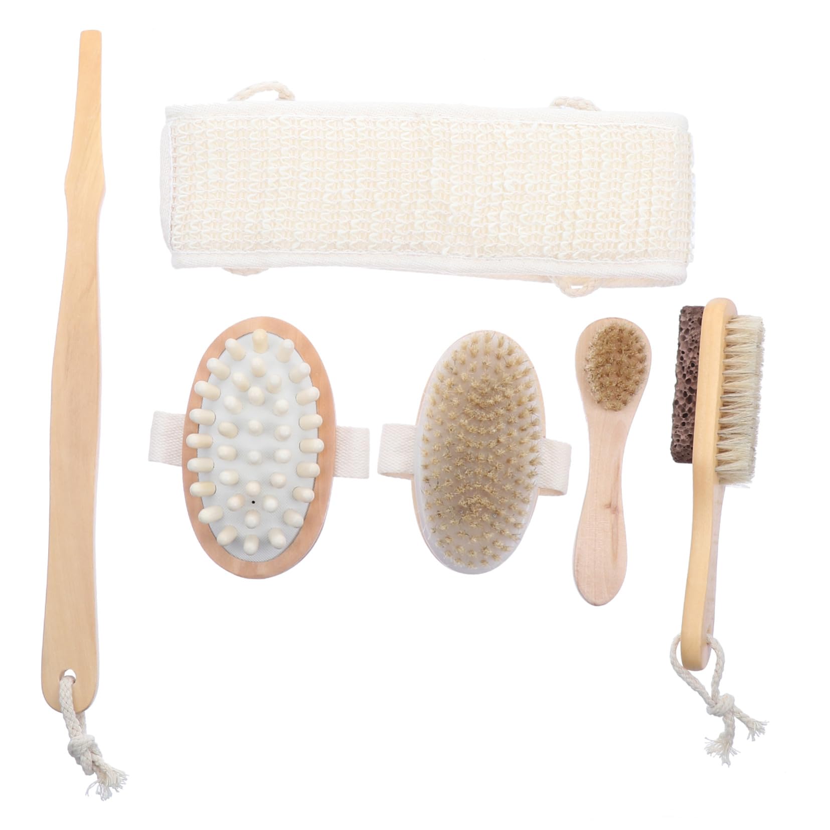6 Stück Spa Badebürsten für Massage Peeling mit Holz und Nylonborsten Umfassende Hautpflege und Vollflächige Körperreinigung für Damen und Herren