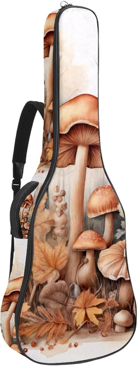 40 41 42 Inch Guitar Bags, Waterproof Padded Acoustic Guitar Case Backpack with Adjustable Shoulder Strap & Pockets, Autumn Herbs Leaves and Mushrooms