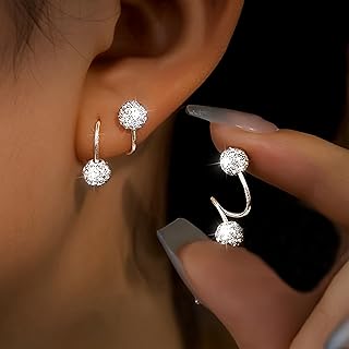 2pcs Crystal Ball Twisted Barbell Earring for Women - Elegant Disco Ball...