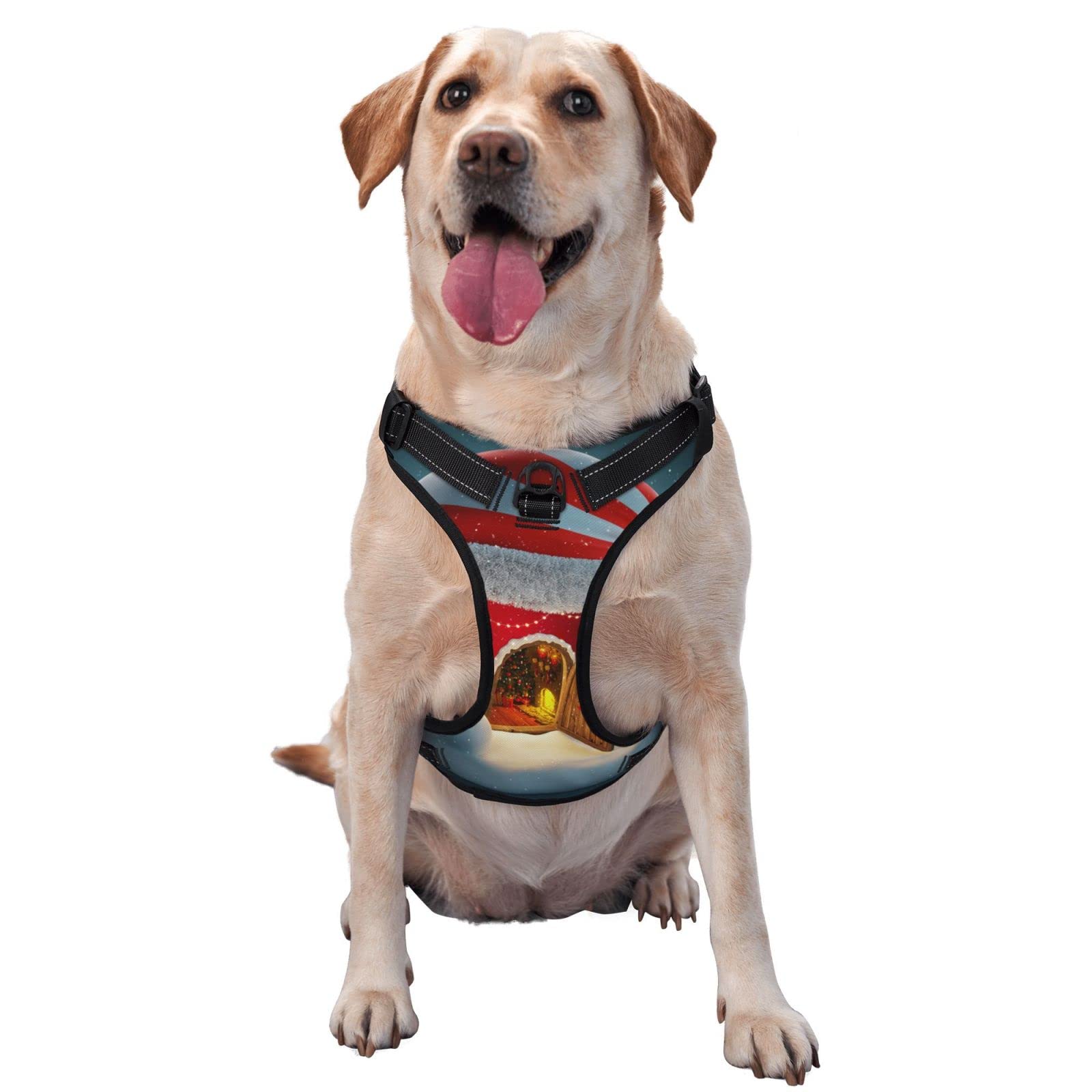 Harnais anti-traction chien réfléchissant et réglable en gilet Oxford de Noël