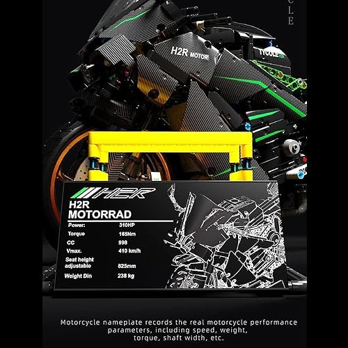 Miniatura 5 de JOMIOD Bloque de construcción de motocicleta de tecnología, 1809 piezas, tecnología 15, modelo de moto de carreras para Kawasaki H2R, MOC Superbike