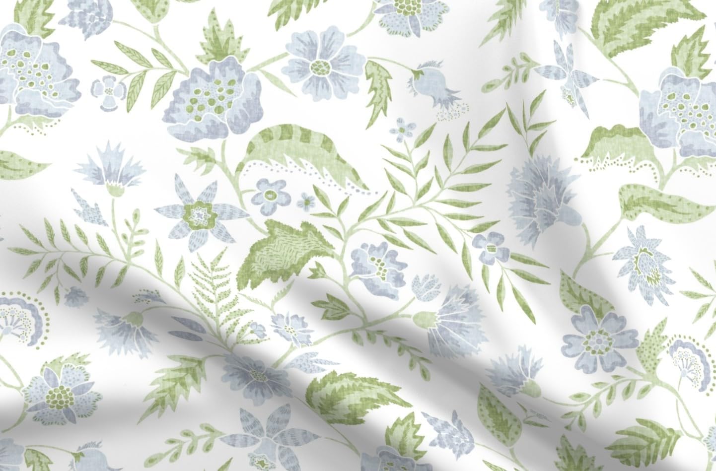 Spoonflower Fabric - Boho Floral Modern Chintz Garden Vine Cottagecore Farmhouse Blue Green Printed on Petal Signature Cotton Fabric Fat Quarter - Sewing Quilting Apparel Crafts Decor
