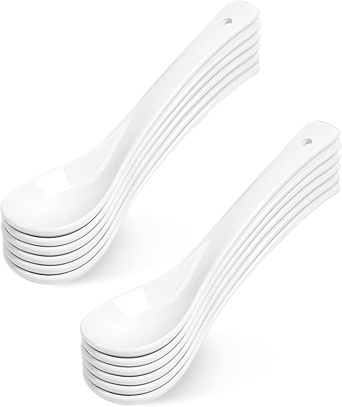 DELLINGSoup Spoon Ceramic, Asian Soup Spoons -Ceramic White Spoon for Wonton Pho Miso Ramen, Japanese White Small Appetizer Spoon Sets of 12, Bone China