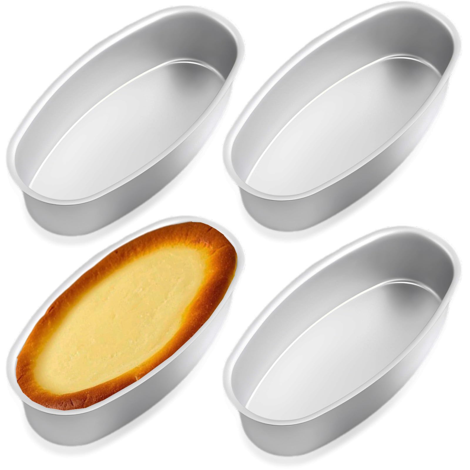 Confezione da 4 teglie ovali in alluminio, 20,3 cm, antiaderenti, per pane, pane, pane, tiramisù, frutta, casa, cucina