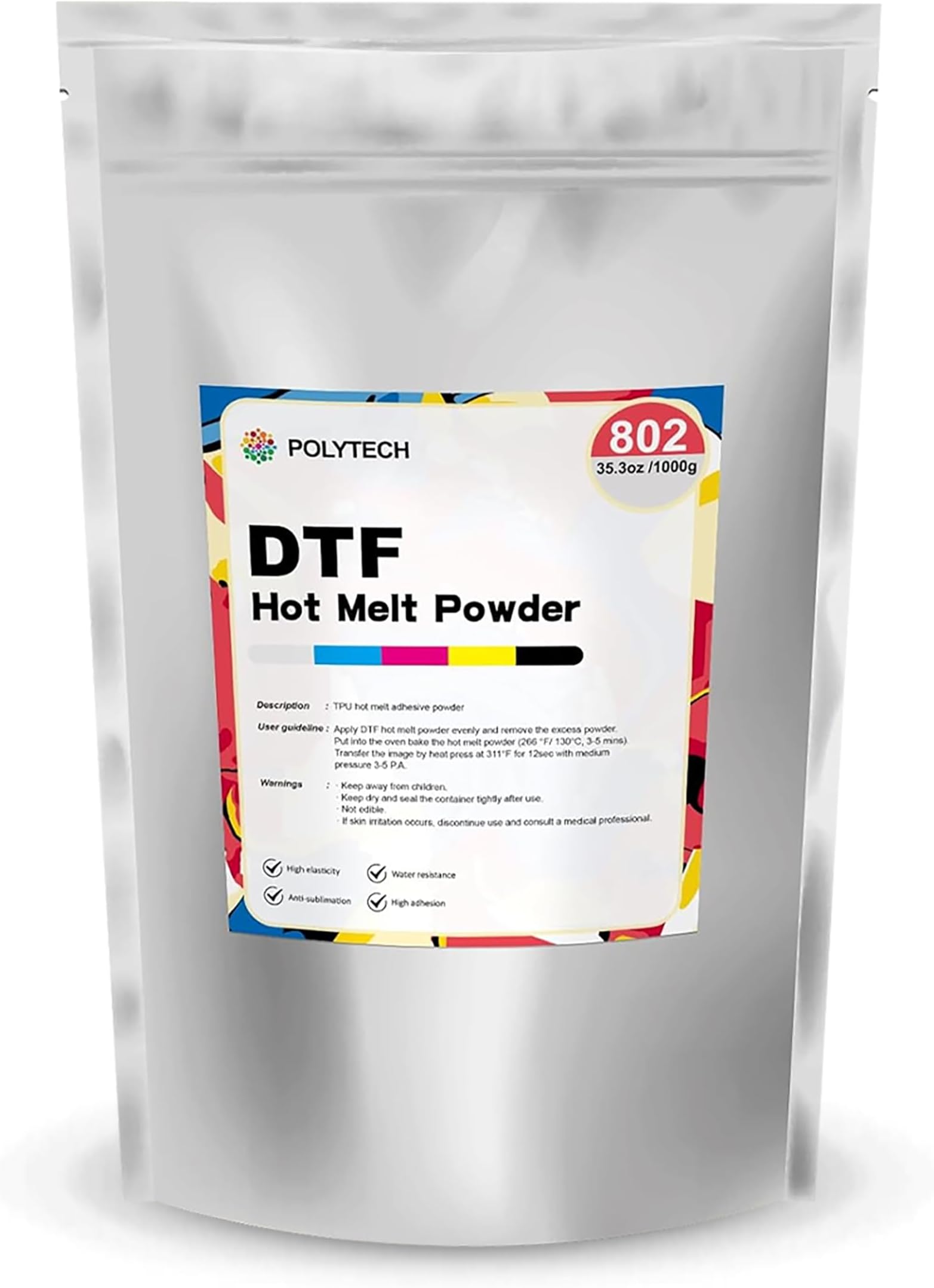 POLYTECH DTF Powder 35.2oz/ 1000g - White Hot Melt Adhesive Powder, for DTF Transfer Film Printing, for All DTF Printer & DTG Printer