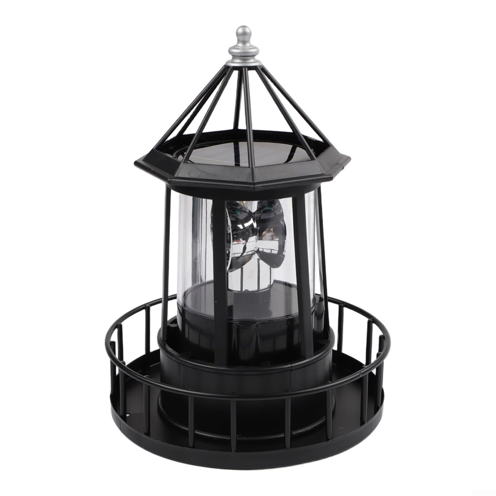 Phare solaire de jardin en fer et ABS robuste avec éclairage rotatif noir