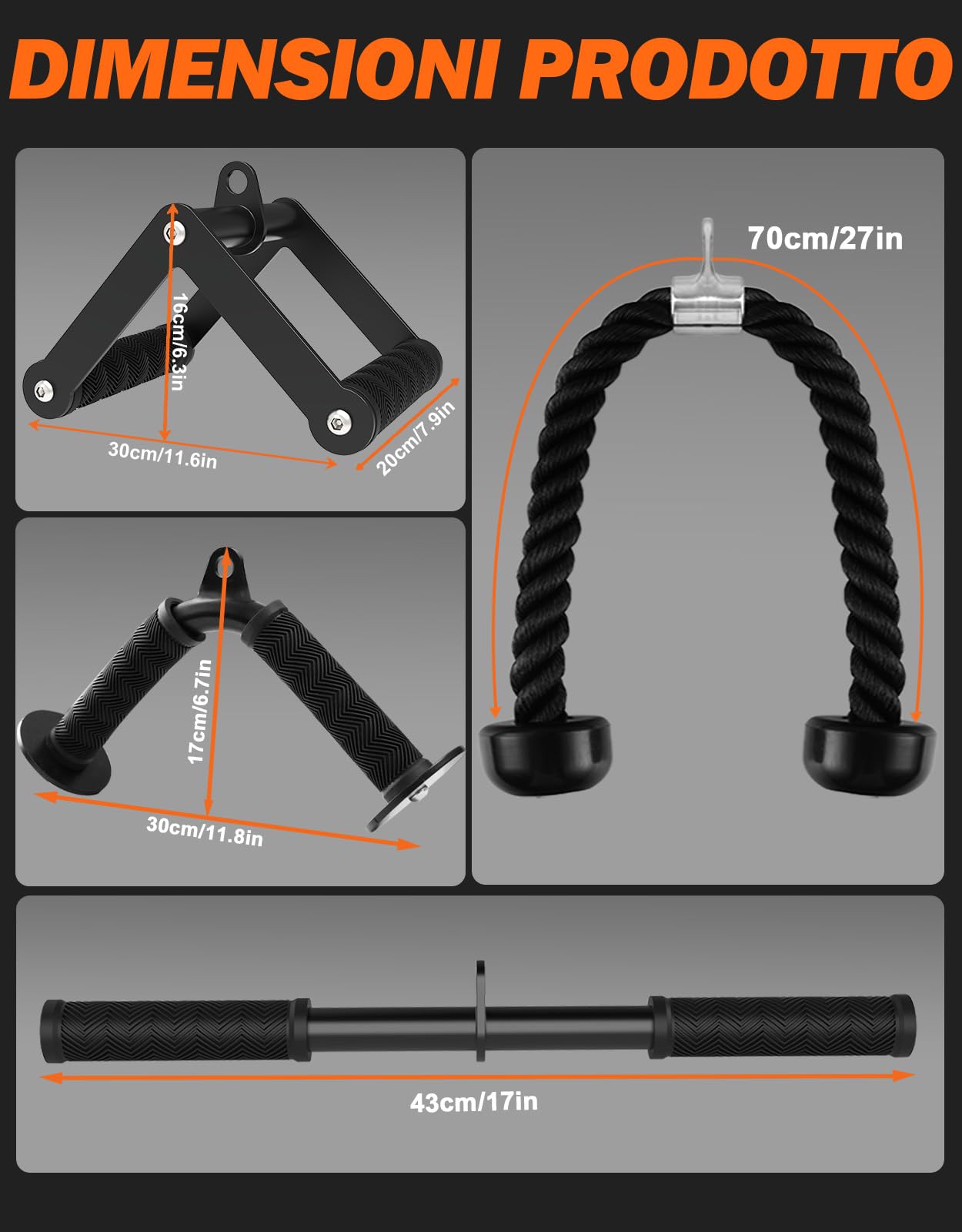Fitarc Set di accessori per macchina da palestra e allenamento a casa, accessori pulldown LAT con impugnature antiscivolo, nero