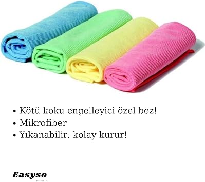Mikrofiber Temizlik Bezleri, Aşındırmaz, Yeniden Kullanılabilir ve Yıkanabilir 4’lü Yüksek Emici, Tüy Bırakmayan EasyClean Bez, Çizgisiz Mucize Temizlik Bezi, Cam, Araba, Pencere, Ayna Easyso2136