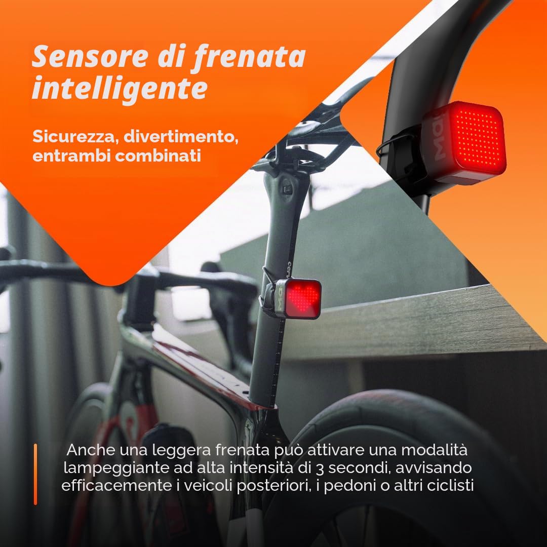 Magene L308 - Fanale posteriore intelligente per bici, altamente personalizzabile, con espressione intelligente, Bluetooth, leggero, senza cavo di ricarica, 96 luci LED COB IPX6 impermeabile