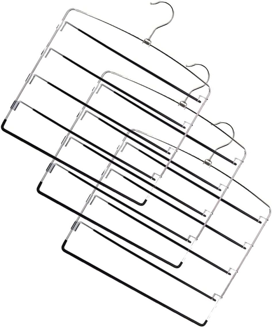 5-Tier Metal Pants Hangers and Skirt Storage Hangers with Plastic Coating, Multifunctional Space-Saving Clothes Organizer for Home Closet, 3Pcs Set