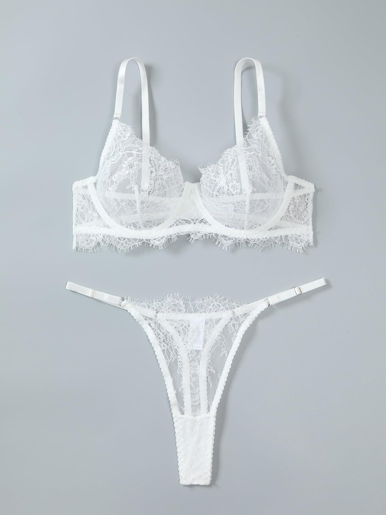 GXNRHG Sexy Bügel-Push-Up-Dessous-Set mit Muschelmuster und durchsichtiger Spitze für Damen, BH und Höschen, 2-teilig